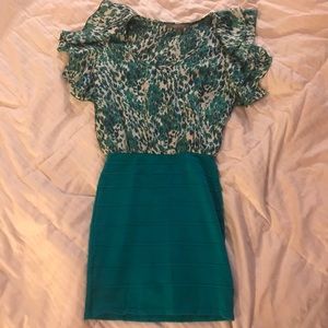 WOW Couture Teal and Floral Dress Size Small